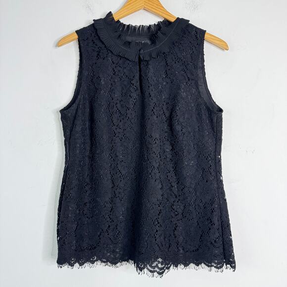 J. Crew‎ Blouse Women S Black Sleeveless Lace Ruffle Classic Career Old Money - Picture 2 of 10